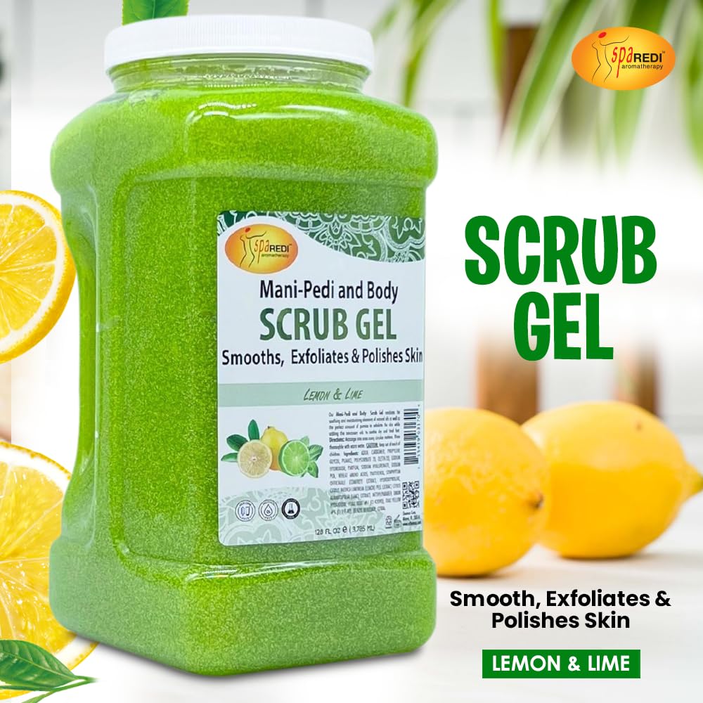 SPA REDI Lemon and Lime Pumice Scrub Gel – Exfoliating, Hydrating & Nourishing with Hyaluronic Acid, Amino Acids & Panthenol – 128oz