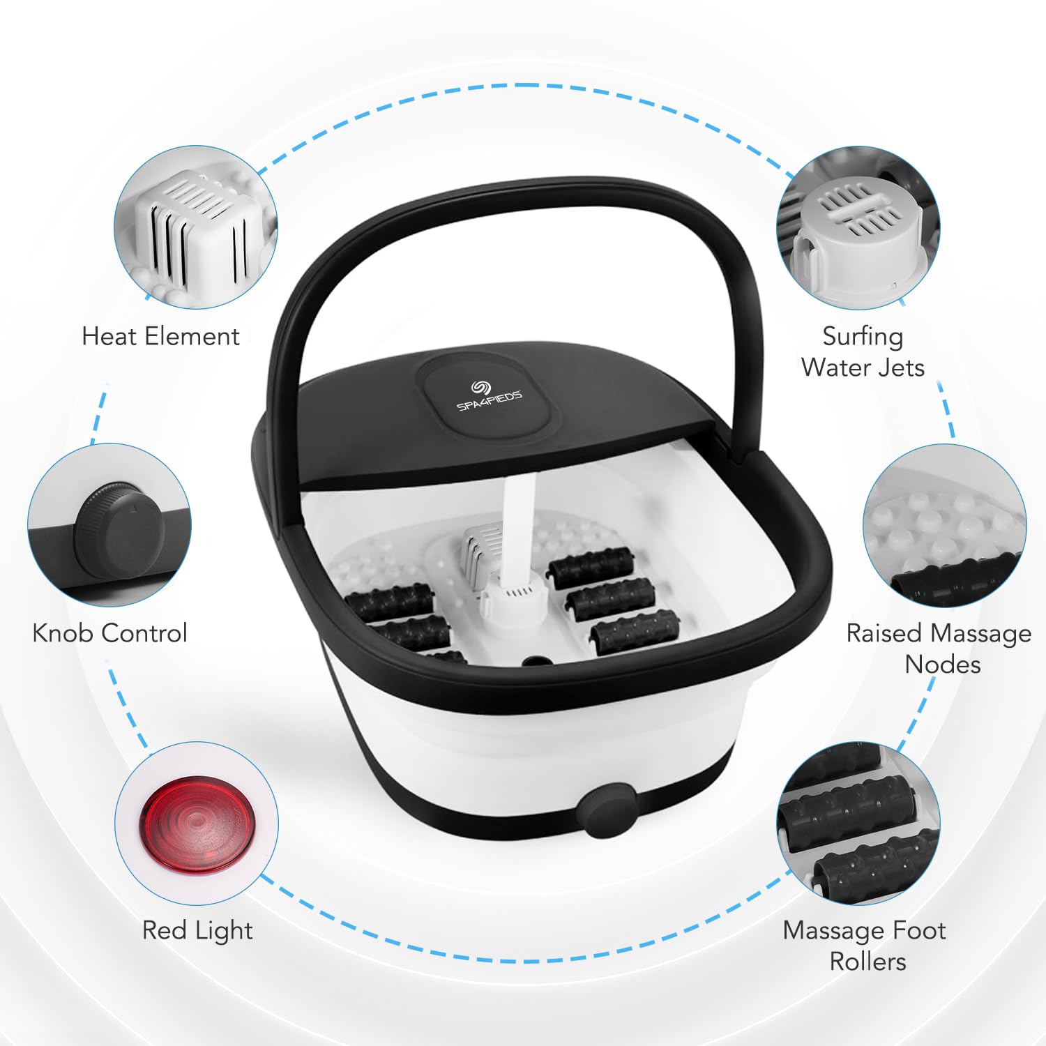 SPA4PIEDS Collapsible Foot Spa Bath — Heat, Massage Rollers & 10-in-1 Pedicure Kit