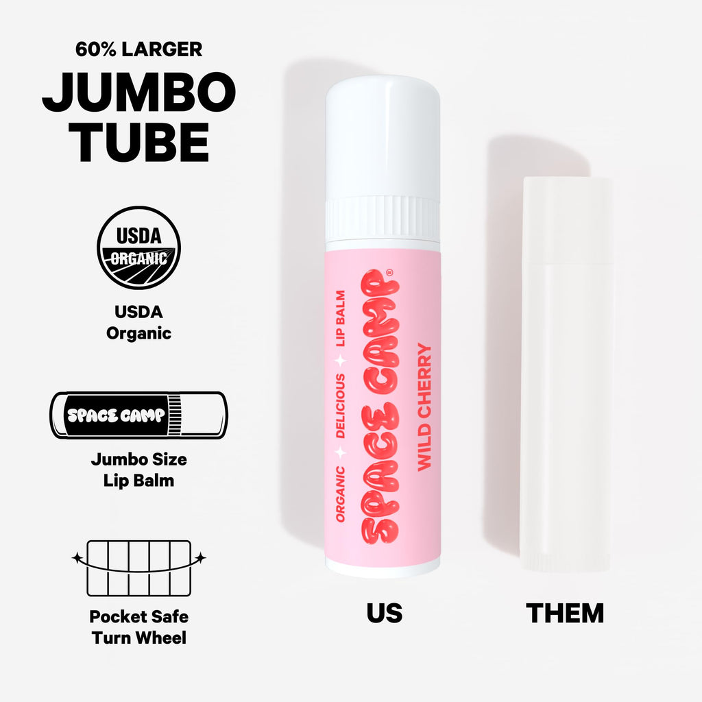Space Camp Wellness Jumbo Lip Balm – Wild Cherry Organic Flavor (2 Pack) | USA-Made, Paraben-Free Lip Care
