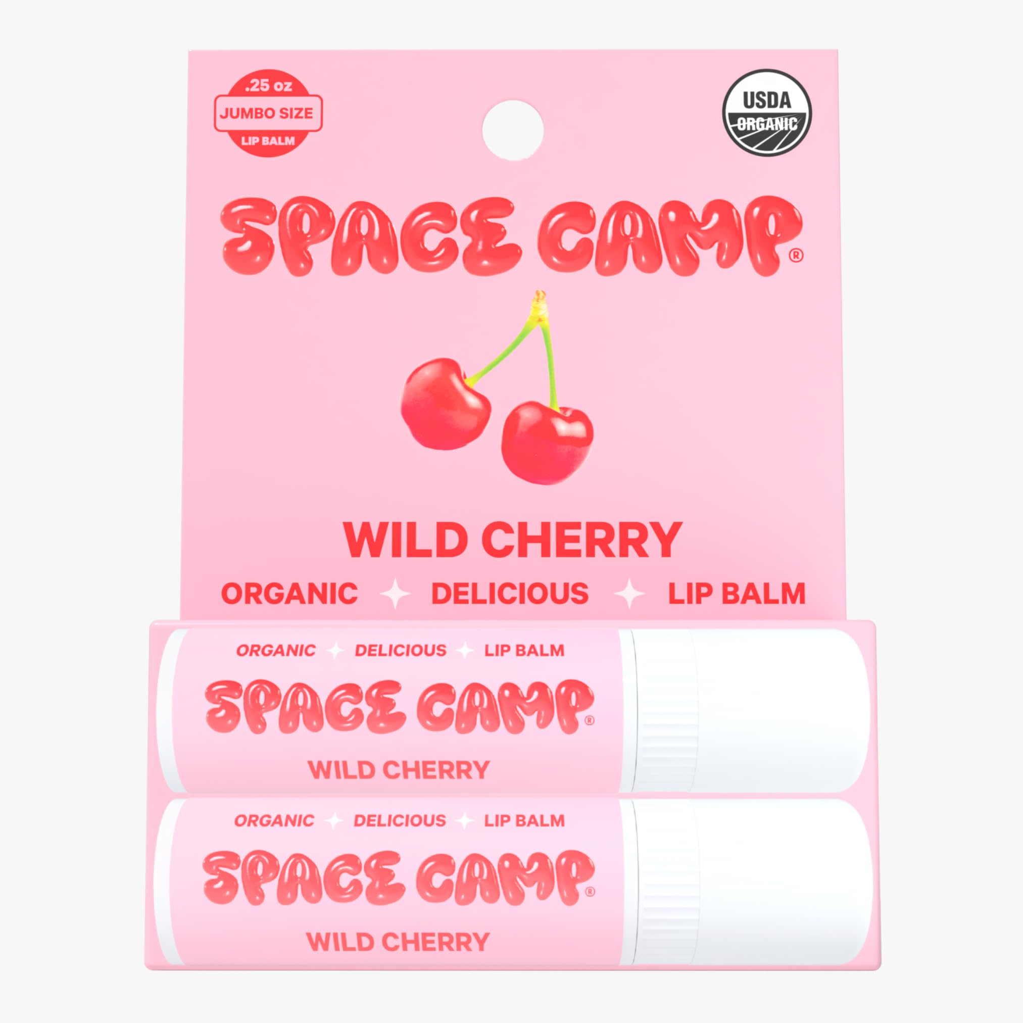 Space Camp Wellness Jumbo Lip Balm – Wild Cherry Organic Flavor (2 Pack) | USA-Made, Paraben-Free Lip Care