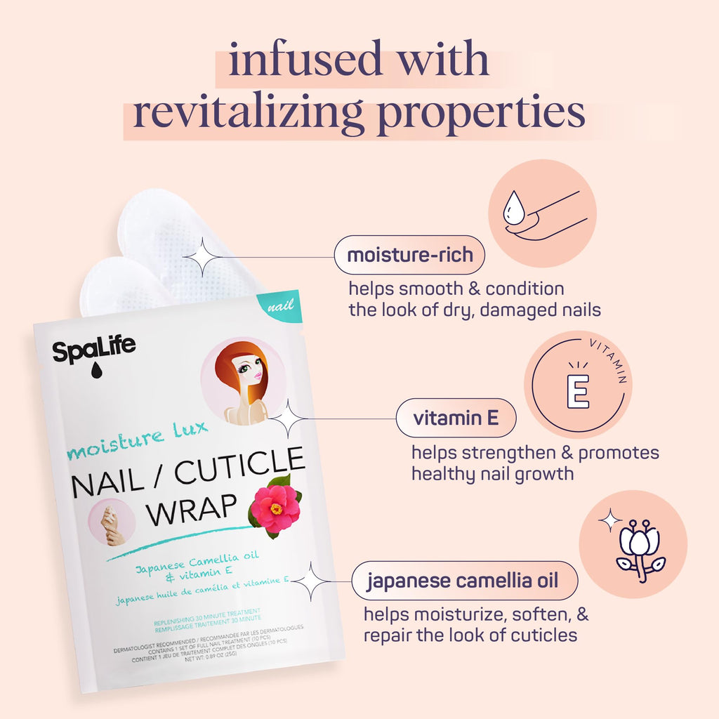 SpaLife Japanese Camellia Oil & Vitamin E Nail Cuticle Wrap 6-Pack – Hydrating Nail Masks for Brittle Nails