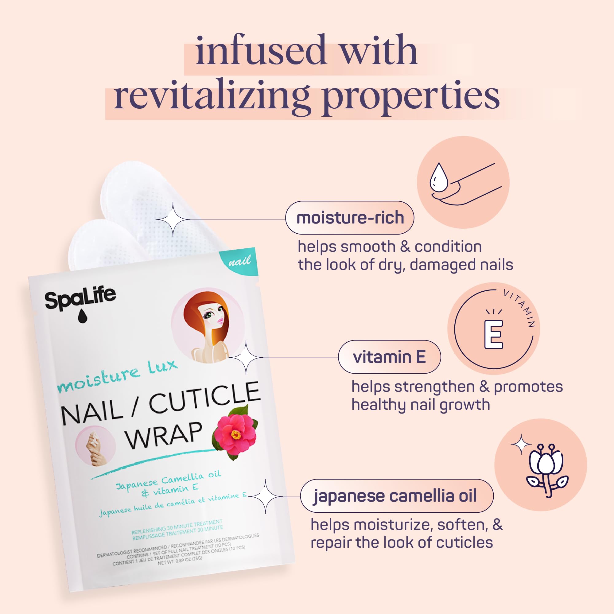 SpaLife Japanese Camellia Oil & Vitamin E Nail Cuticle Wrap 6-Pack – Hydrating Nail Masks for Brittle Nails