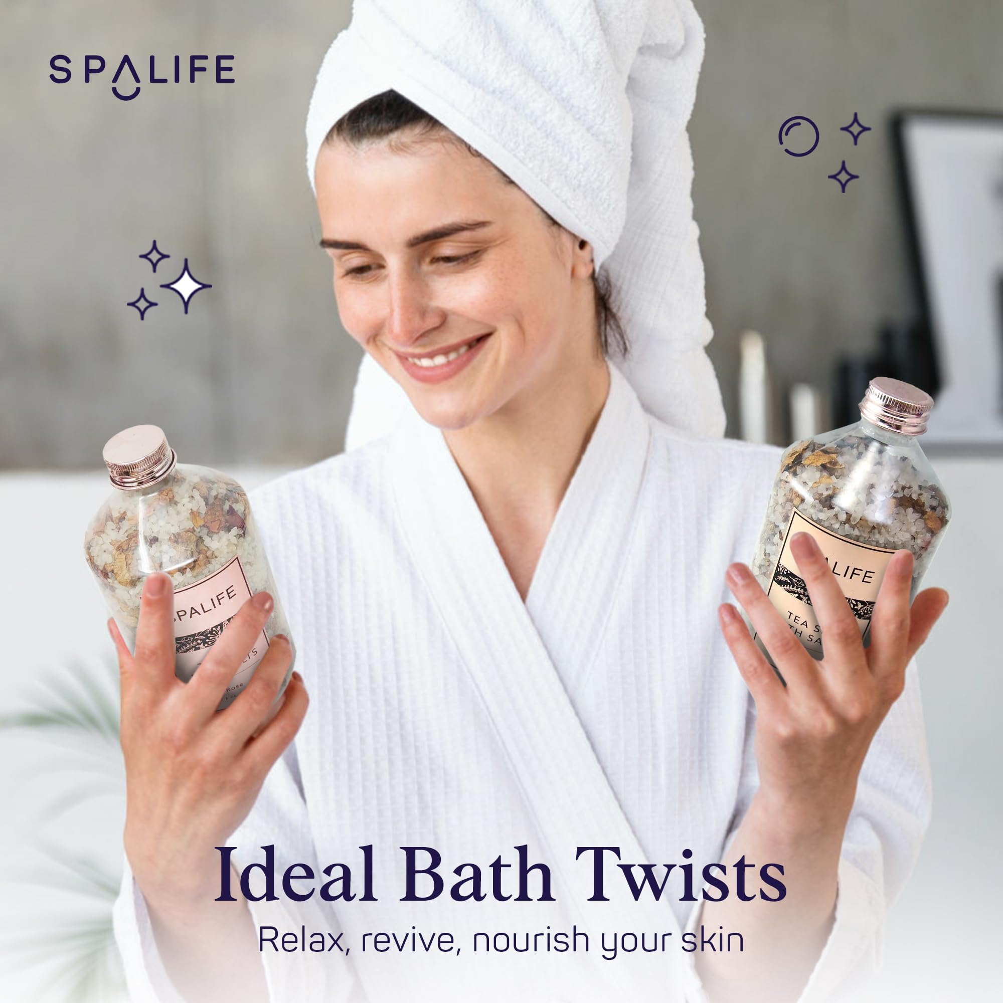 SpaLife Effervescent Rose & Lavender Bath Salts – Dead Sea Mineral Soak Duo (2 x 17.6 oz)