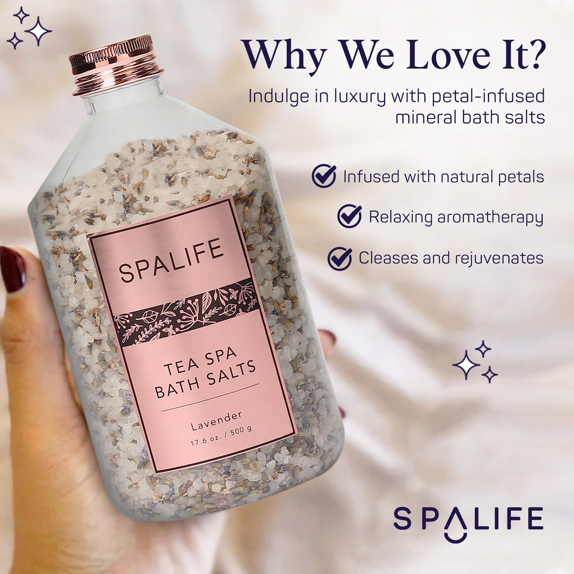 SpaLife Effervescent Rose & Lavender Bath Salts – Dead Sea Mineral Soak Duo (2 x 17.6 oz)