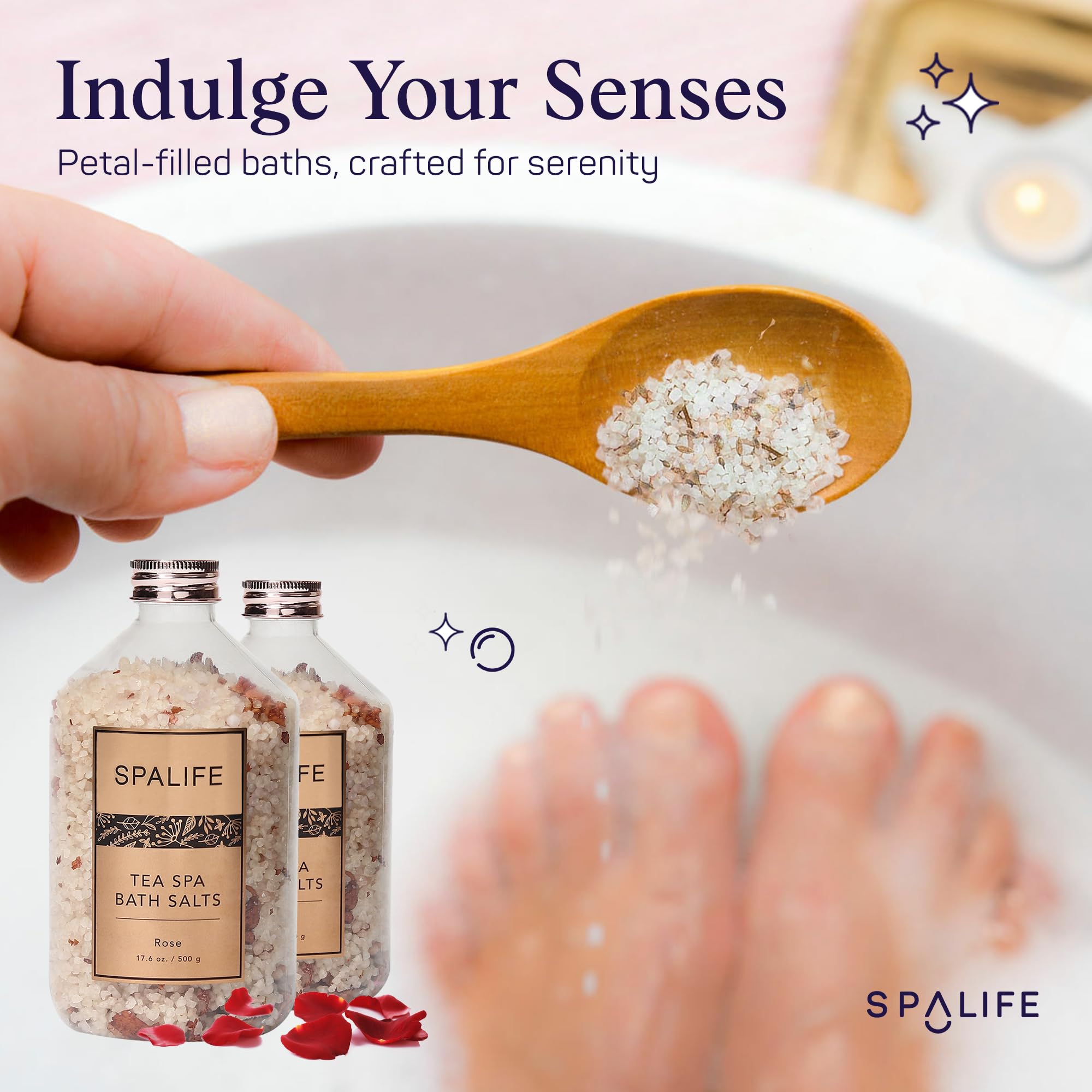 SpaLife Effervescent Rose & Lavender Bath Salts – Dead Sea Mineral Soak Duo (2 x 17.6 oz)