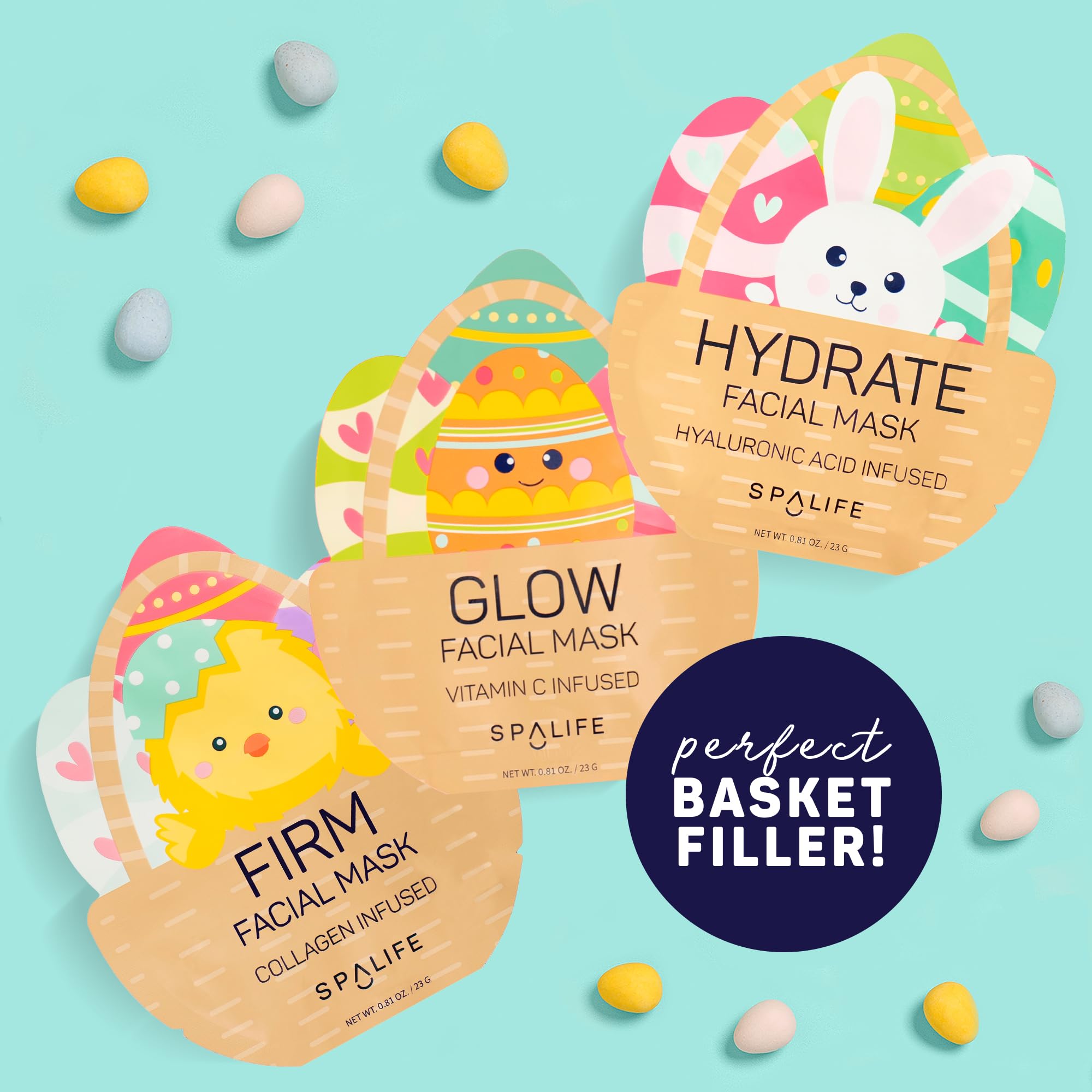 SpaLife Spring & Easter Facial Masks (9-Pack) – Hyaluronic Acid, Collagen, Vitamin C – Hydrate, Firm, Brighten