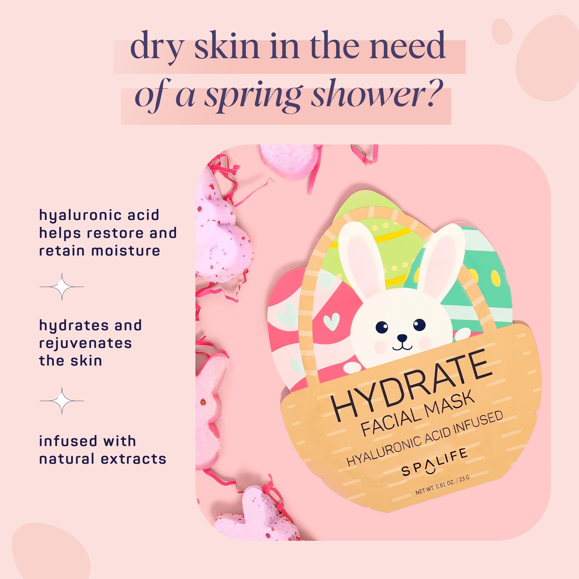 SpaLife Spring & Easter Facial Masks (9-Pack) – Hyaluronic Acid, Collagen, Vitamin C – Hydrate, Firm, Brighten