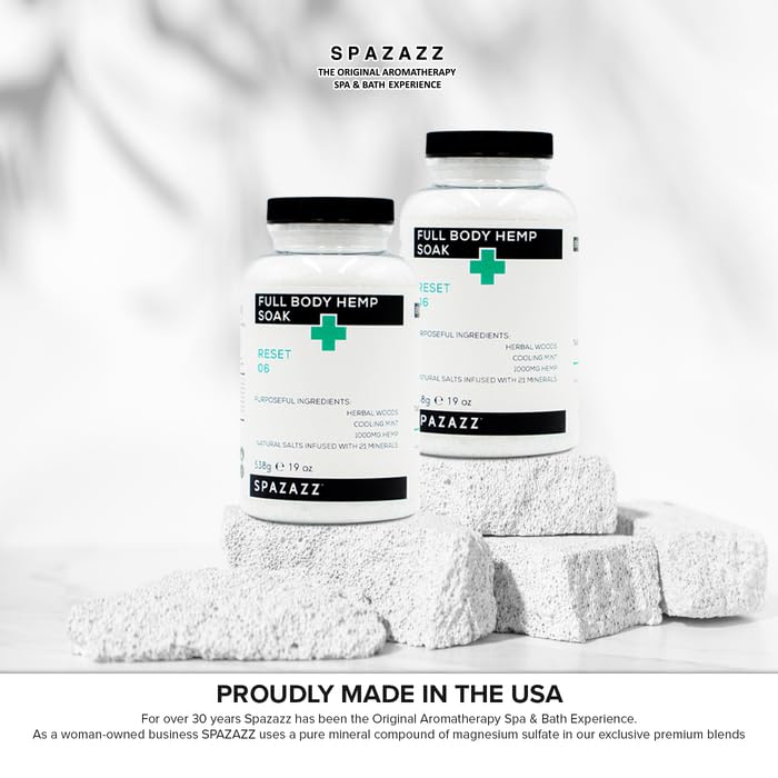 Spazazz Full Body Hemp Soak - 1000mg Hemp - Spa Aromatherapy Bath Salt Crystals - 538g / 19oz (Reset 06)