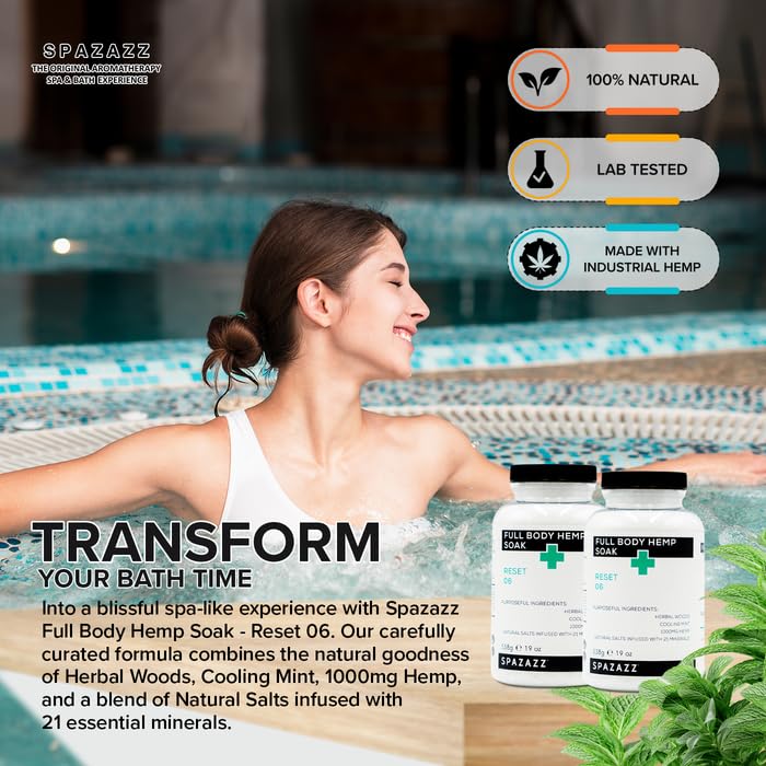 Spazazz Full Body Hemp Soak - 1000mg Hemp - Spa Aromatherapy Bath Salt Crystals - 538g / 19oz (Reset 06)