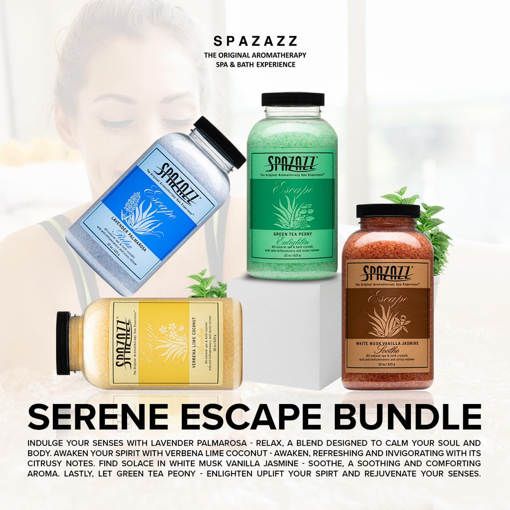 Spazazz Escape Collection 4-Pack: Hot Tub & Spa Bath Salt Aromatherapy