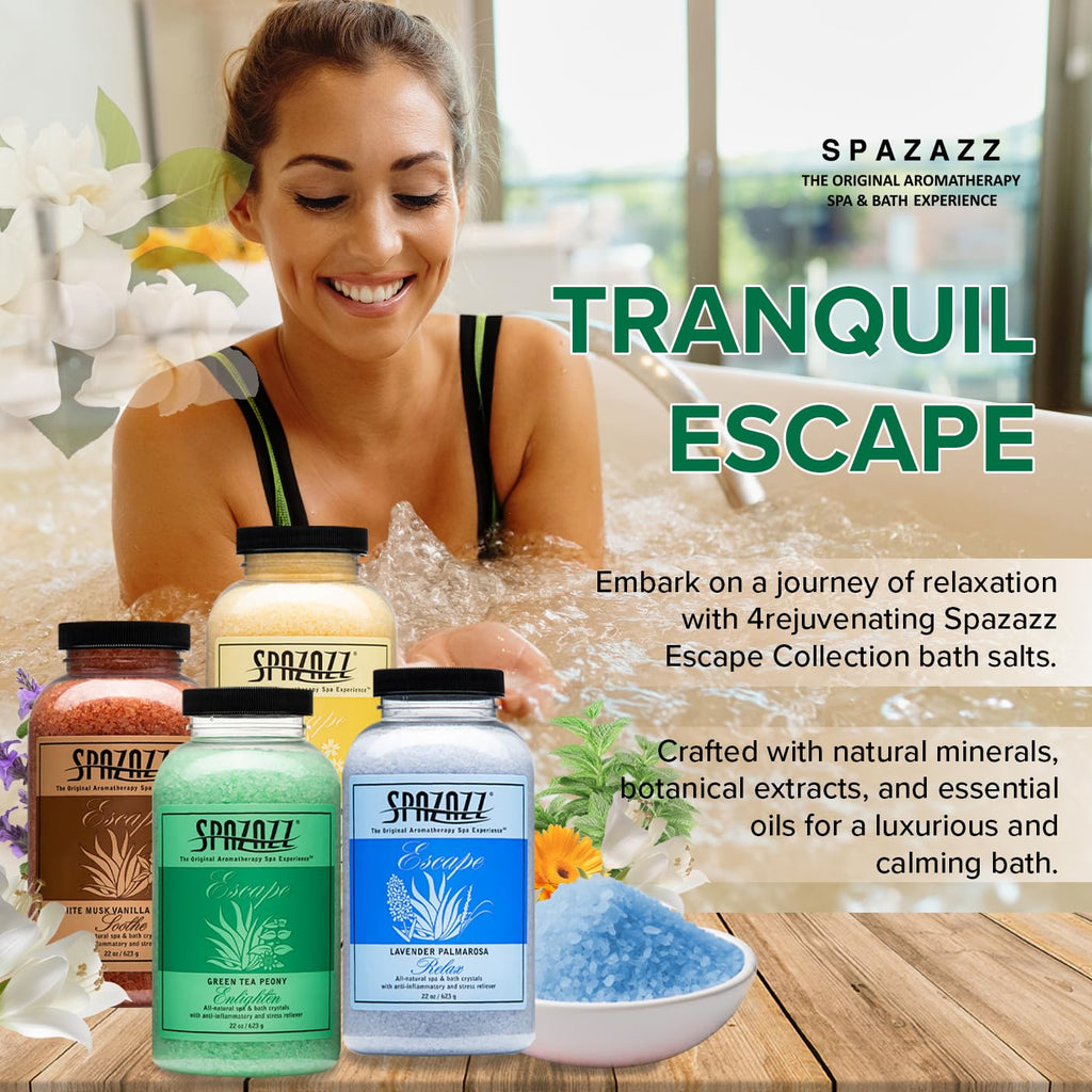 Spazazz Escape Collection 4-Pack: Hot Tub & Spa Bath Salt Aromatherapy
