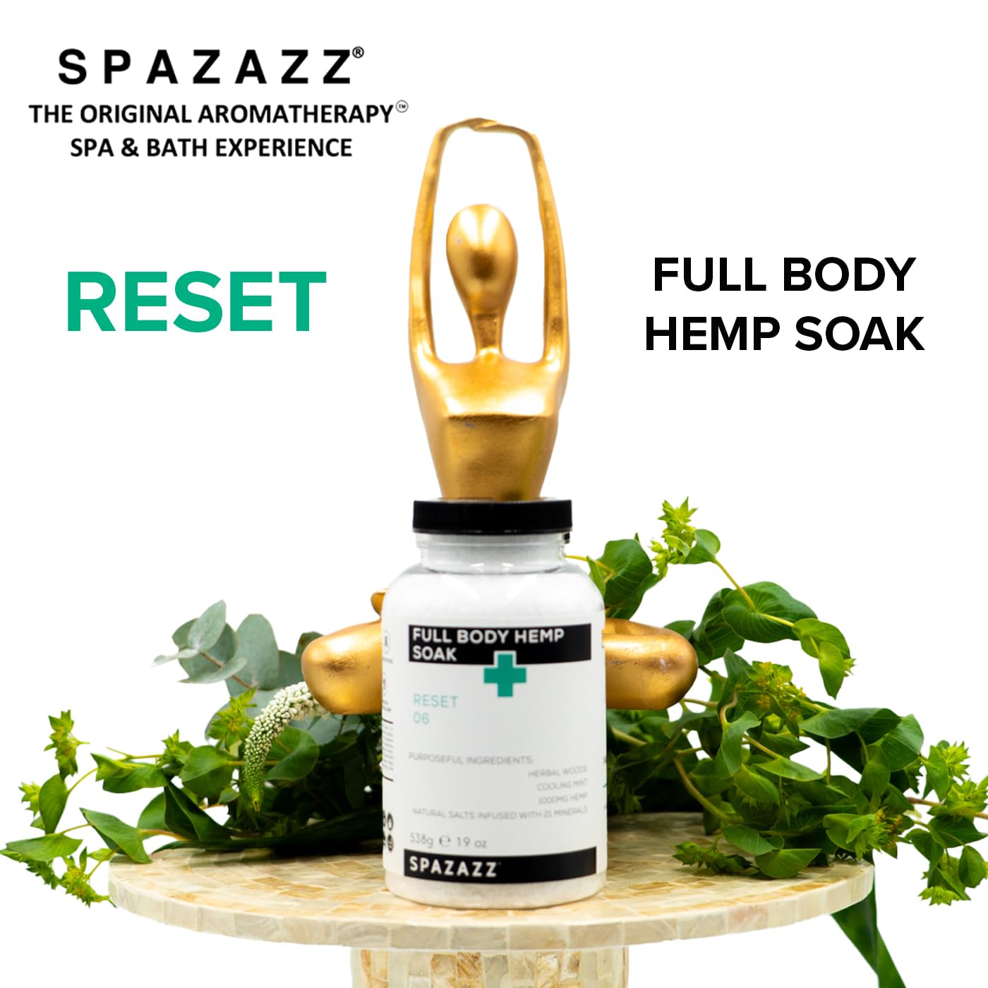 Spazazz Full Body Hemp Soak - 1000mg Hemp - Spa Aromatherapy Bath Salt Crystals - 538g / 19oz (Reset 06)