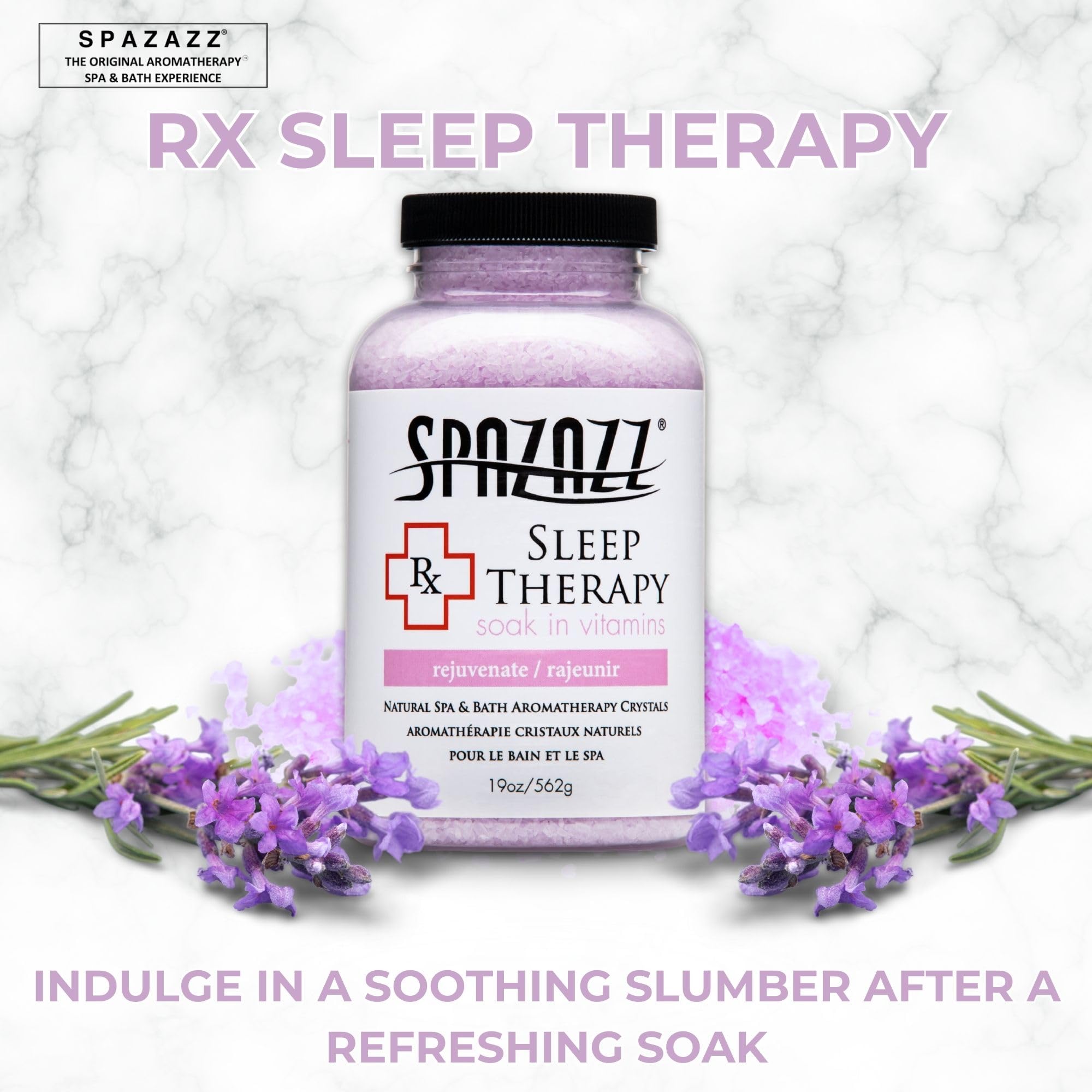 Spazazz Aromatherapy Salt Crystals 19oz – Sleep Therapy, Oil-Free Spa Bath Soak
