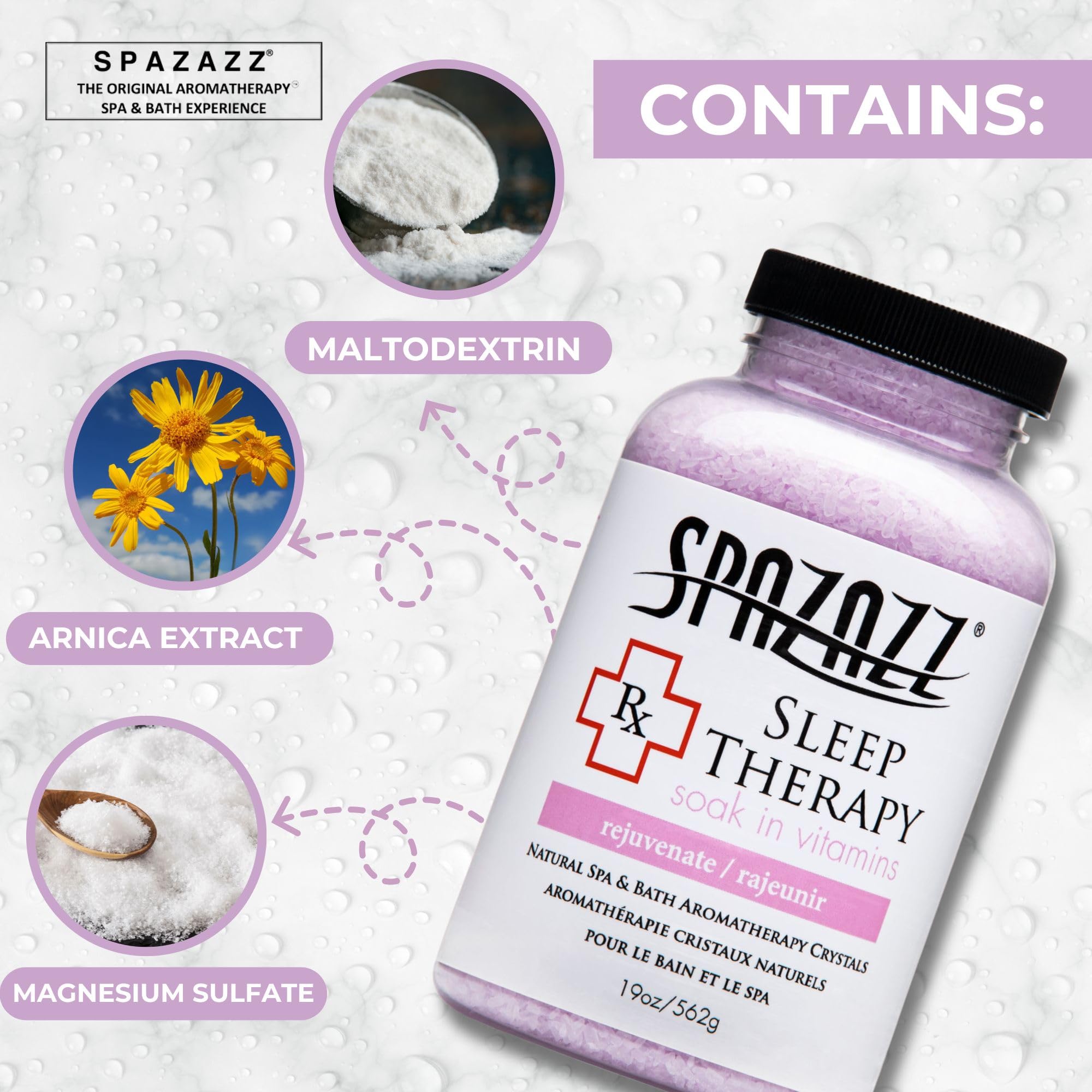 Spazazz Aromatherapy Salt Crystals 19oz – Sleep Therapy, Oil-Free Spa Bath Soak