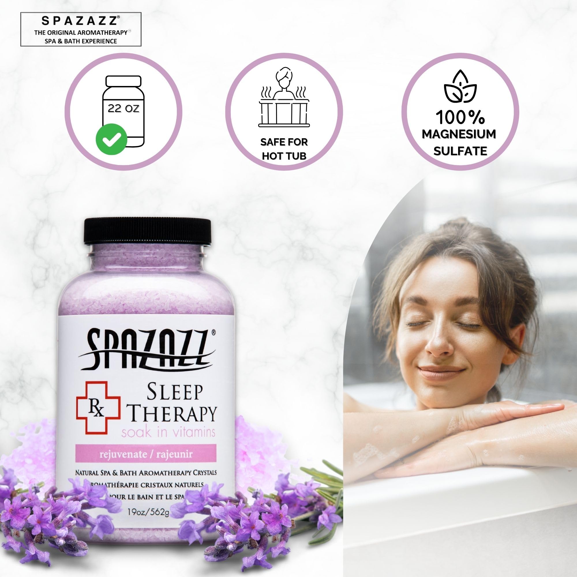 Spazazz Aromatherapy Salt Crystals 19oz – Sleep Therapy, Oil-Free Spa Bath Soak
