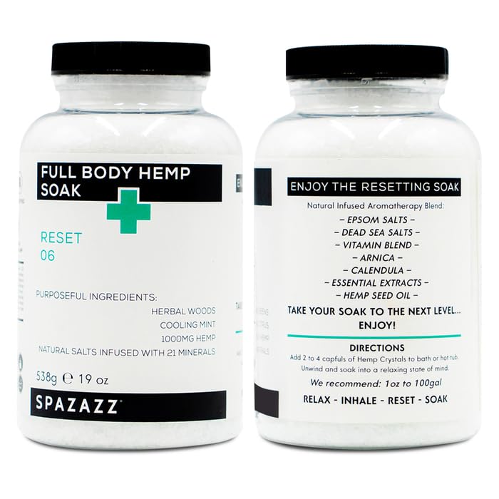 Spazazz Full Body Hemp Soak - 1000mg Hemp - Spa Aromatherapy Bath Salt Crystals - 538g / 19oz (Reset 06)