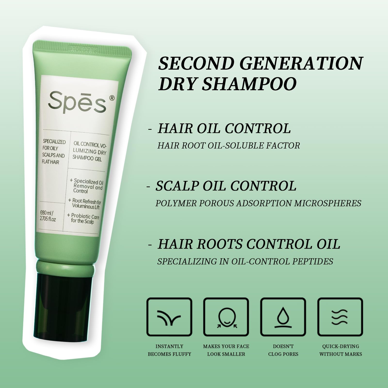 Spes Dry Shampoo Oil Control Gel – No-Rinse, 24-Hr Oil Control, 5x5ml Cedar Scent