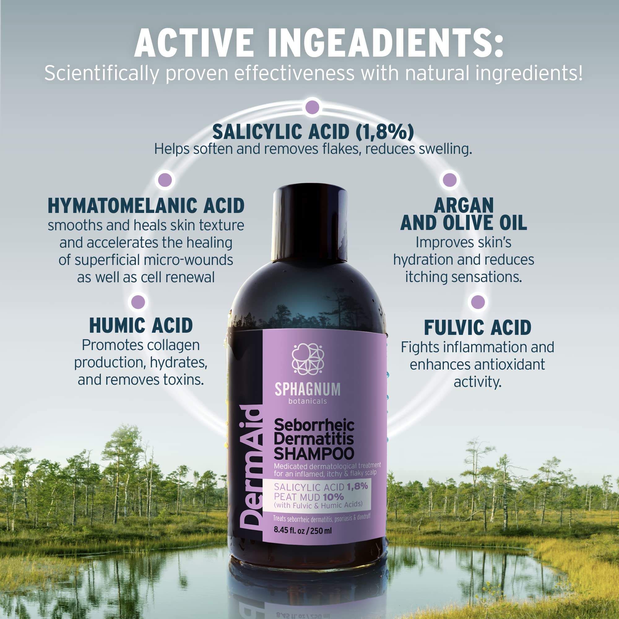 Sphagnum Botanicals Seborrheic Dermatitis Shampoo – Salicylic Acid & Natural Peat Mud, 8.45 oz
