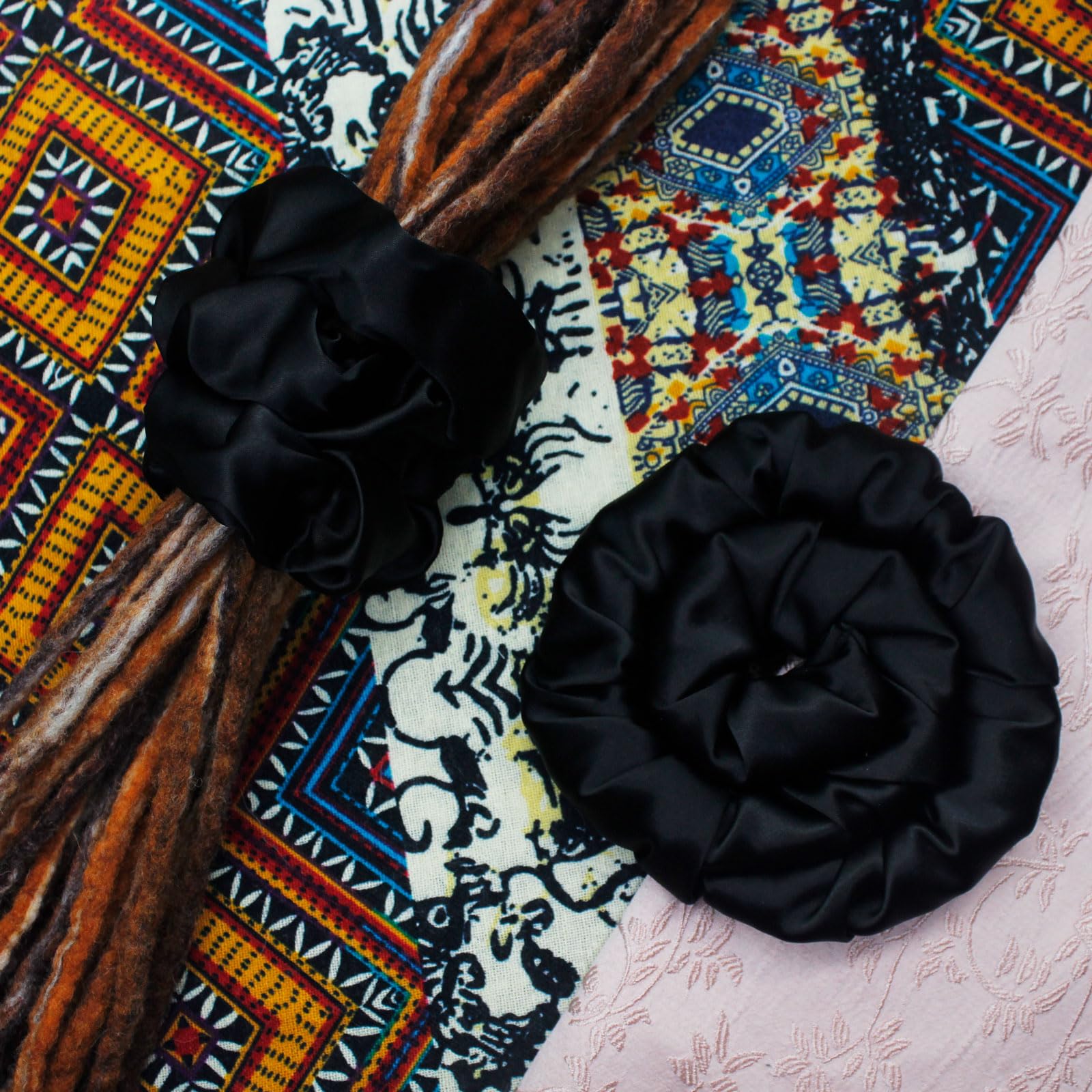 Spiral Lock Hair Tie Extra Large Scrunchies for Dreadlocks, Braids, Thick Hair – Colorful Dread Ties (Black)