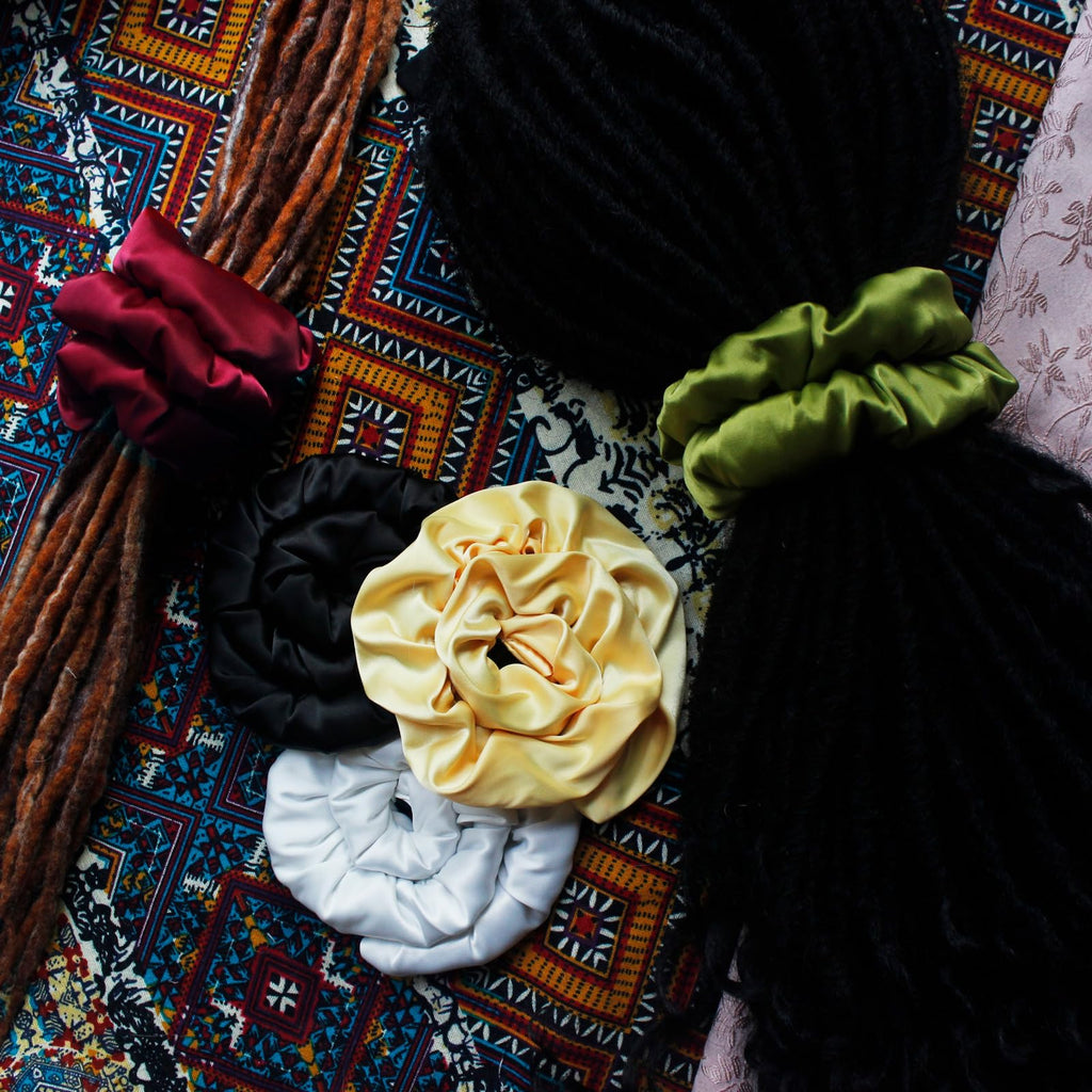 Spiral Lock Hair Tie Extra Large Scrunchies for Dreadlocks, Braids, Thick Hair – Colorful Dread Ties (Black)