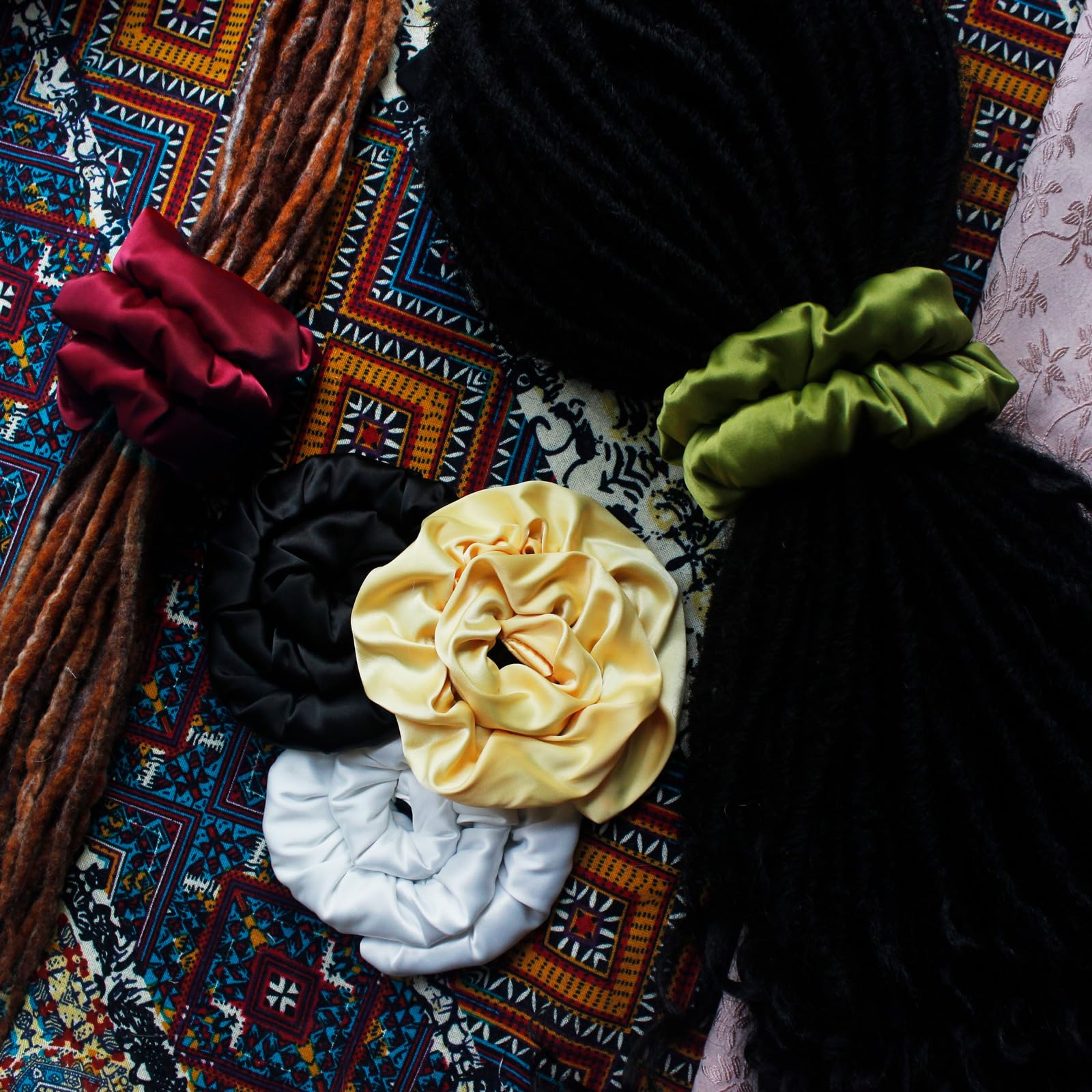 Spiral Lock Hair Tie Extra Large Scrunchies for Dreadlocks, Braids, Thick Hair – Colorful Dread Ties (Black)