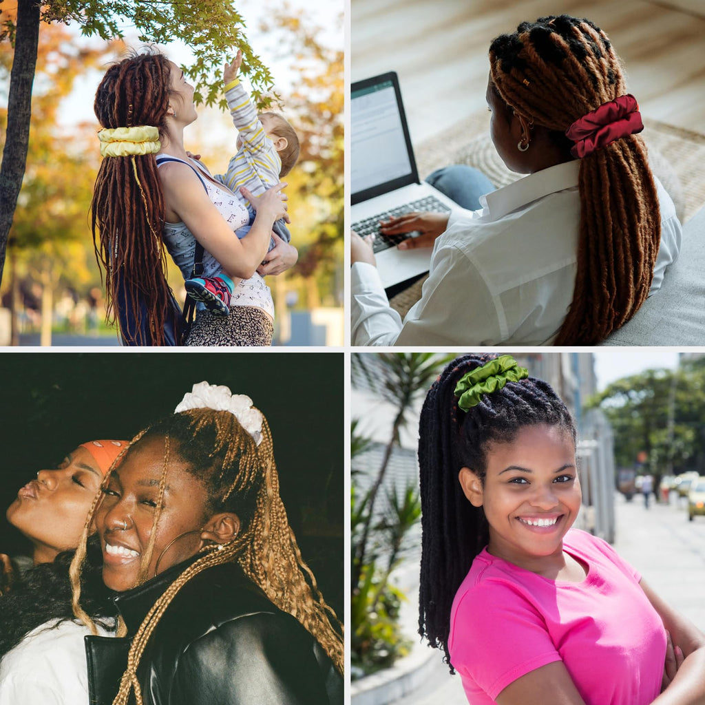 Spiral Lock Hair Tie Extra Large Scrunchies for Dreadlocks, Braids, Thick Hair – Colorful Dread Ties (Black)