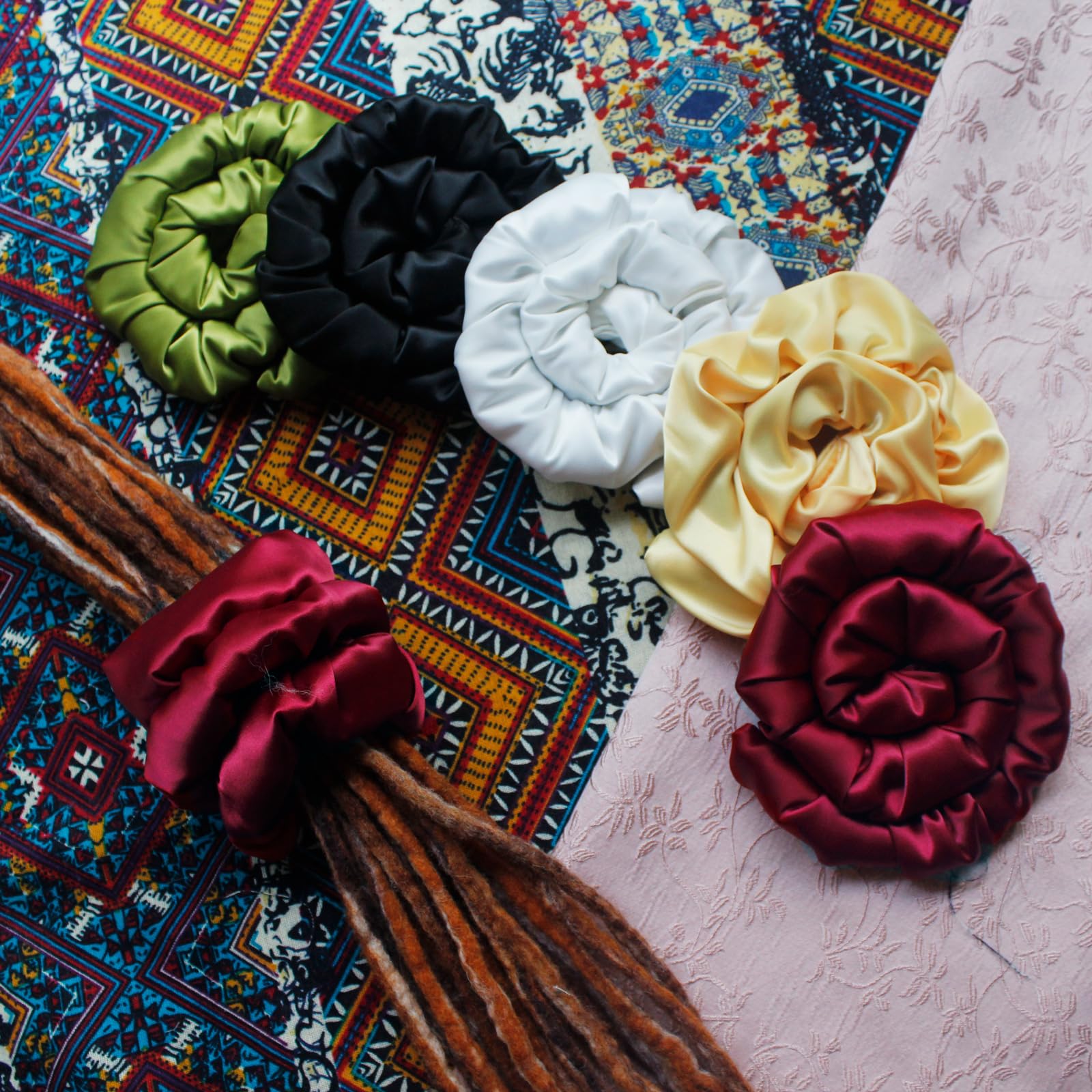 Spiral Lock Hair Tie Extra Large Scrunchies for Dreadlocks, Braids, Thick Hair – Colorful Dread Ties (Black)