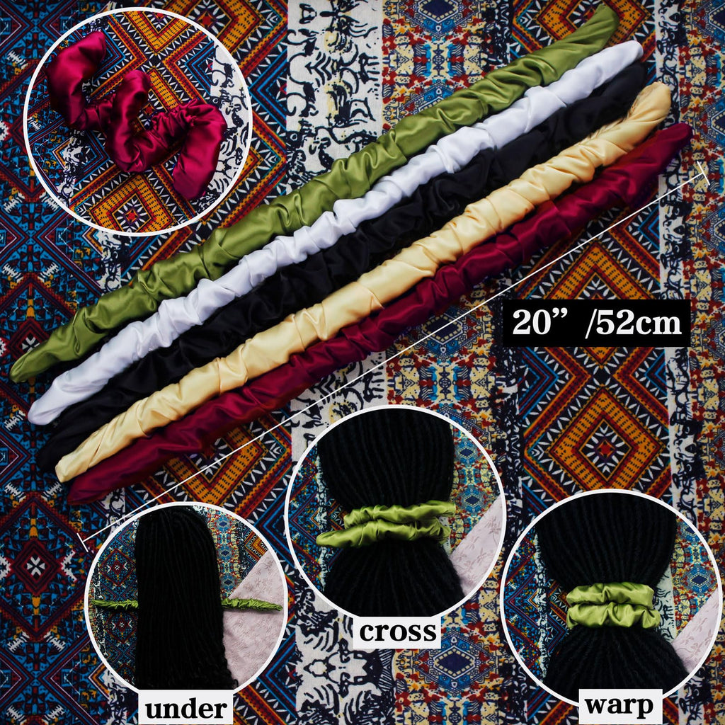 Spiral Lock Hair Tie Extra Large Scrunchies for Dreadlocks, Braids, Thick Hair – Colorful Dread Ties (Black)