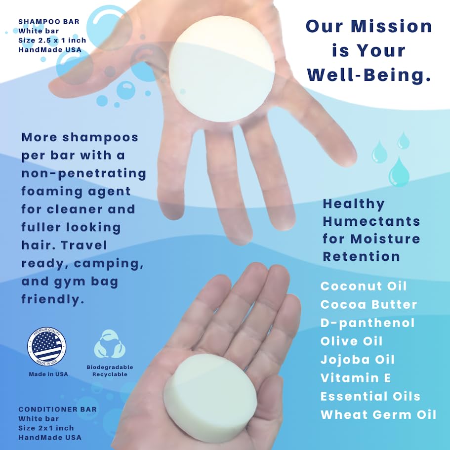 Spiraleaf Solid Shampoo Bar & Conditioner Bar Set – Unscented, Fragrance-Free, Limited Ingredients