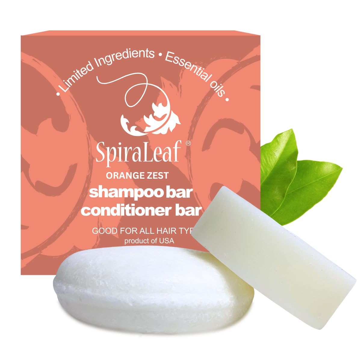 Spiraleaf Orange Zest Shampoo Bar & Conditioner Bar Set – Fragrance-Free, Limited Ingredients