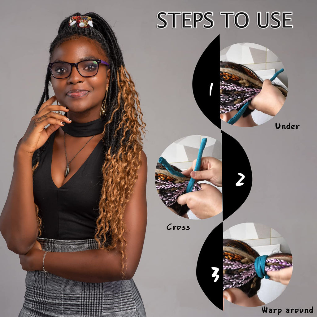 Spira Lock Dreadlock Hair Ties – 3 Pcs Set (16in/40cm) Colorful Spiral Hair Ties for Dreadlocks & Thick Hair