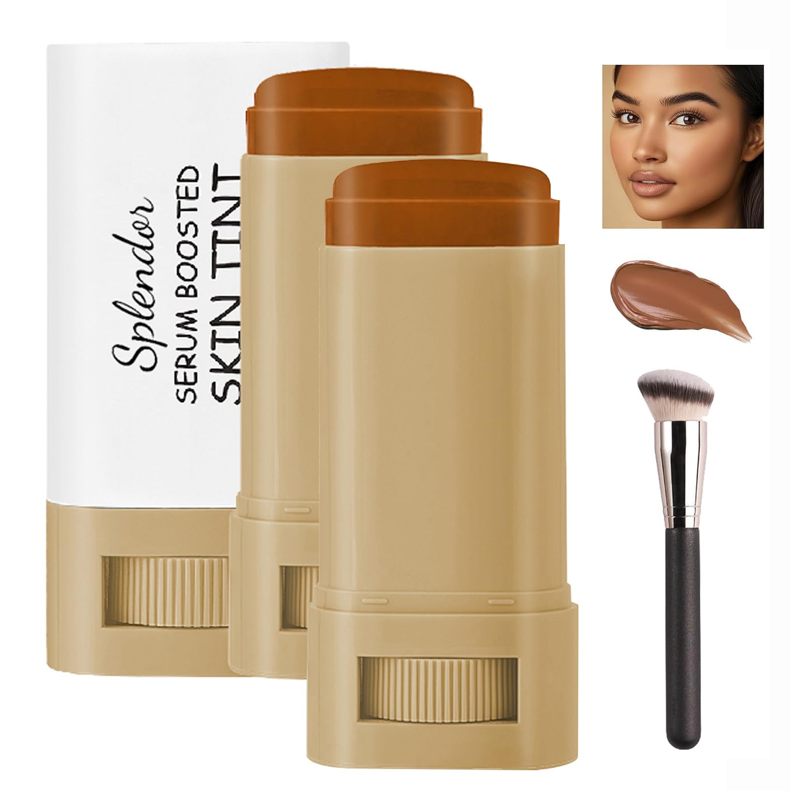 Splendor Serum Boosted Skin Tint Balm – 2-in-1 Foundation Stick with Brush, Hydrating, 6 Shades