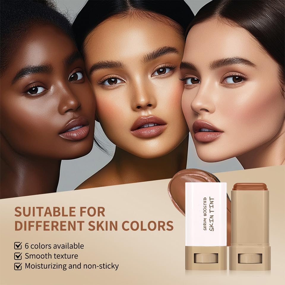 Splendor Serum Boosted Skin Tint Balm – 2-in-1 Foundation Stick with Brush, Hydrating, 6 Shades