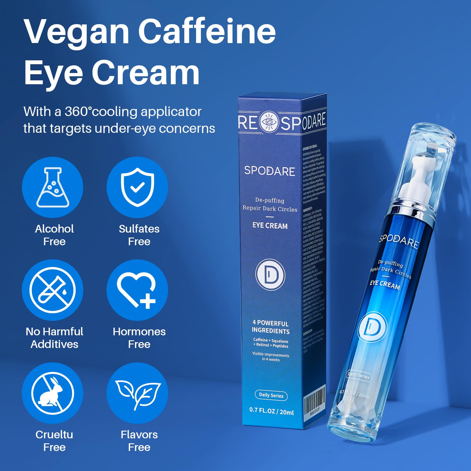 SPODARE Caffeine Eye Cream with 360° Roller – Dark Circles, Puffiness & Fine Lines