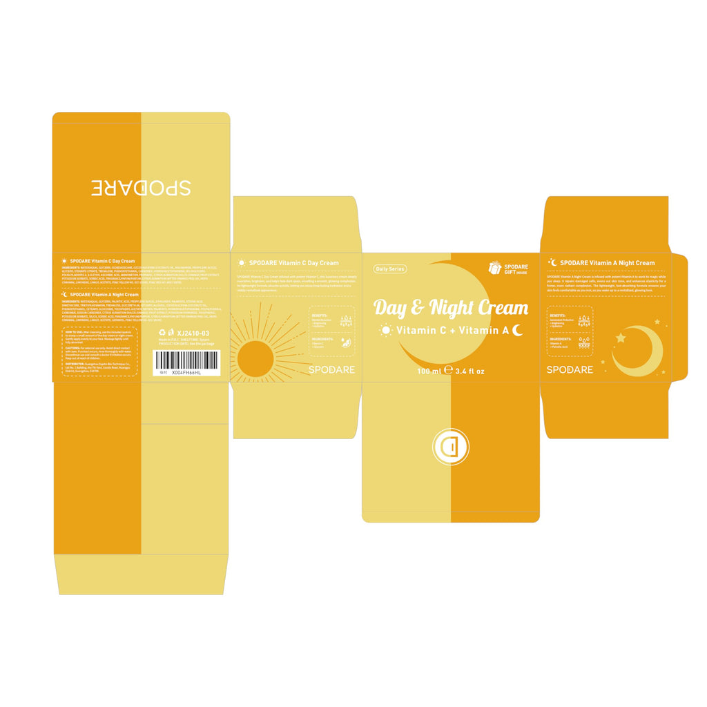 SPODARE Day/Night Cream Set — Vitamin C Day Gel + Vitamin A Night Cream for All Skin Types
