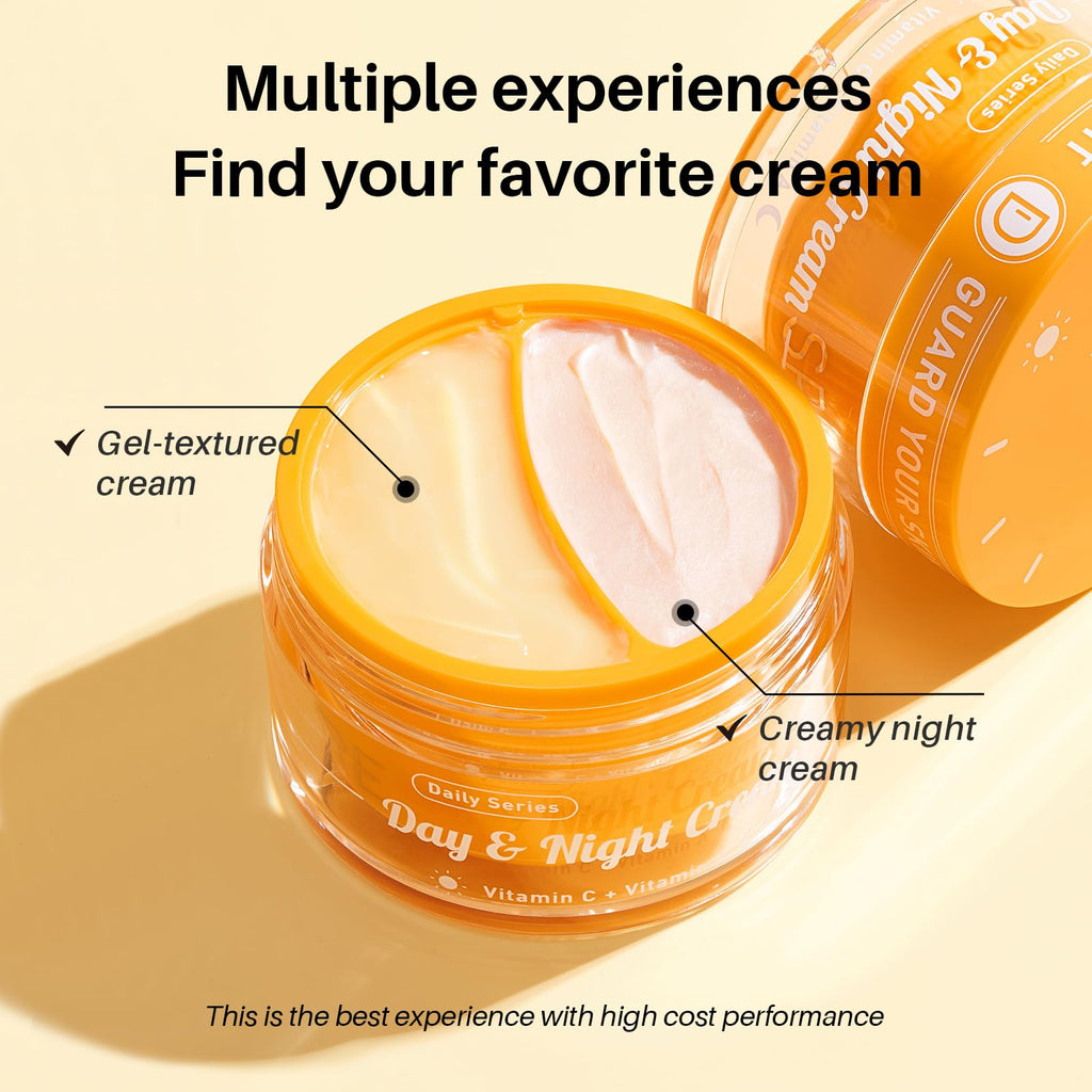 SPODARE Day/Night Cream Set — Vitamin C Day Gel + Vitamin A Night Cream for All Skin Types