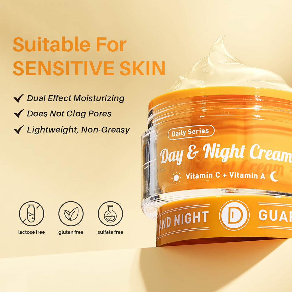 SPODARE Day/Night Cream Set — Vitamin C Day Gel + Vitamin A Night Cream for All Skin Types