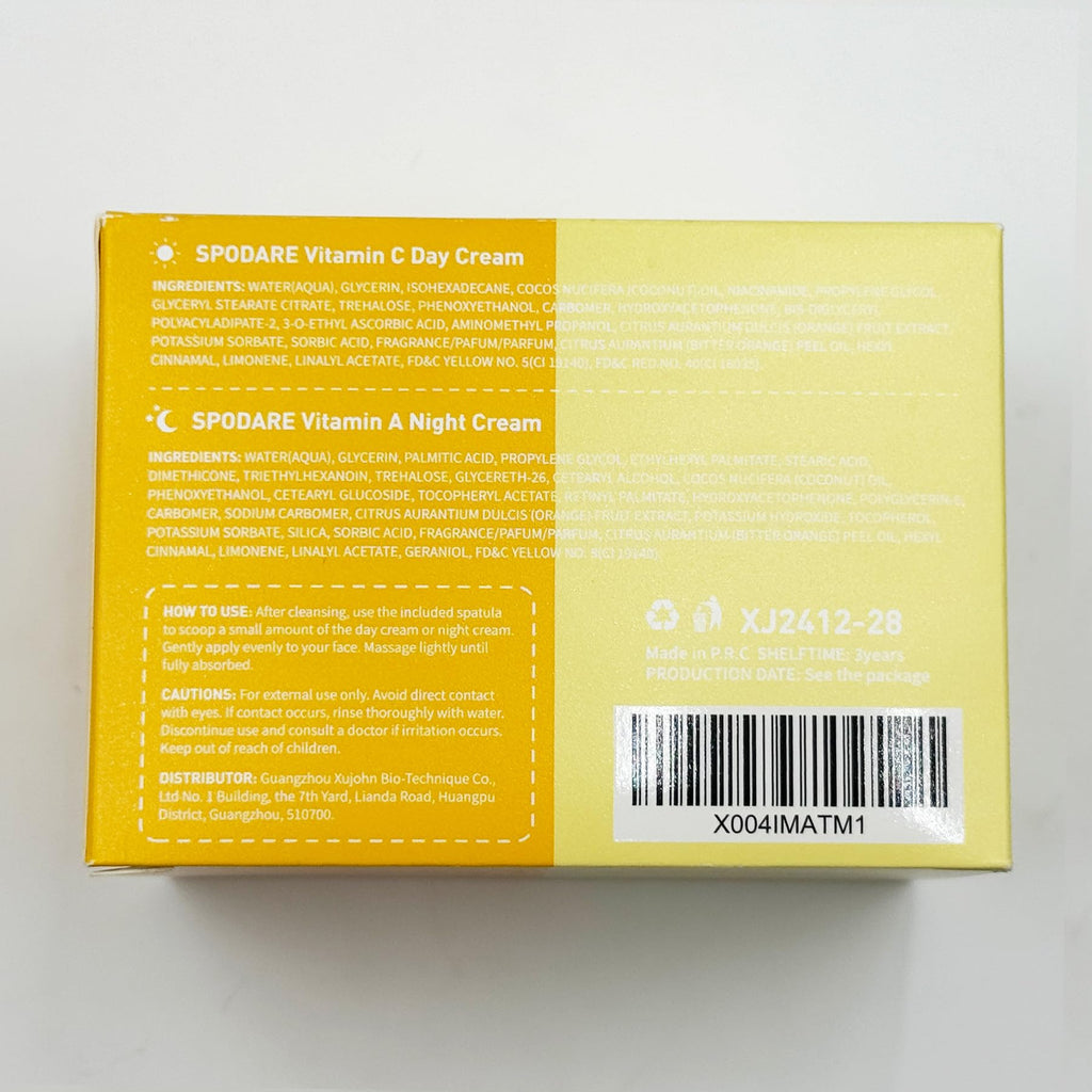 SPODARE Day/Night Cream Set — Vitamin C Day Gel + Vitamin A Night Cream for All Skin Types