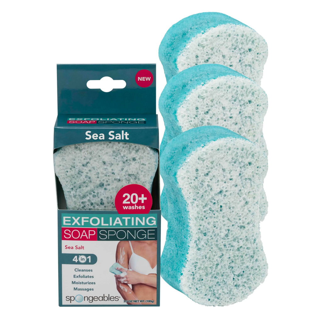 Spongeables Sea Salt Body Wash Sponge – 20+ Wash, 3 Count | Paraben-Free & Vegan