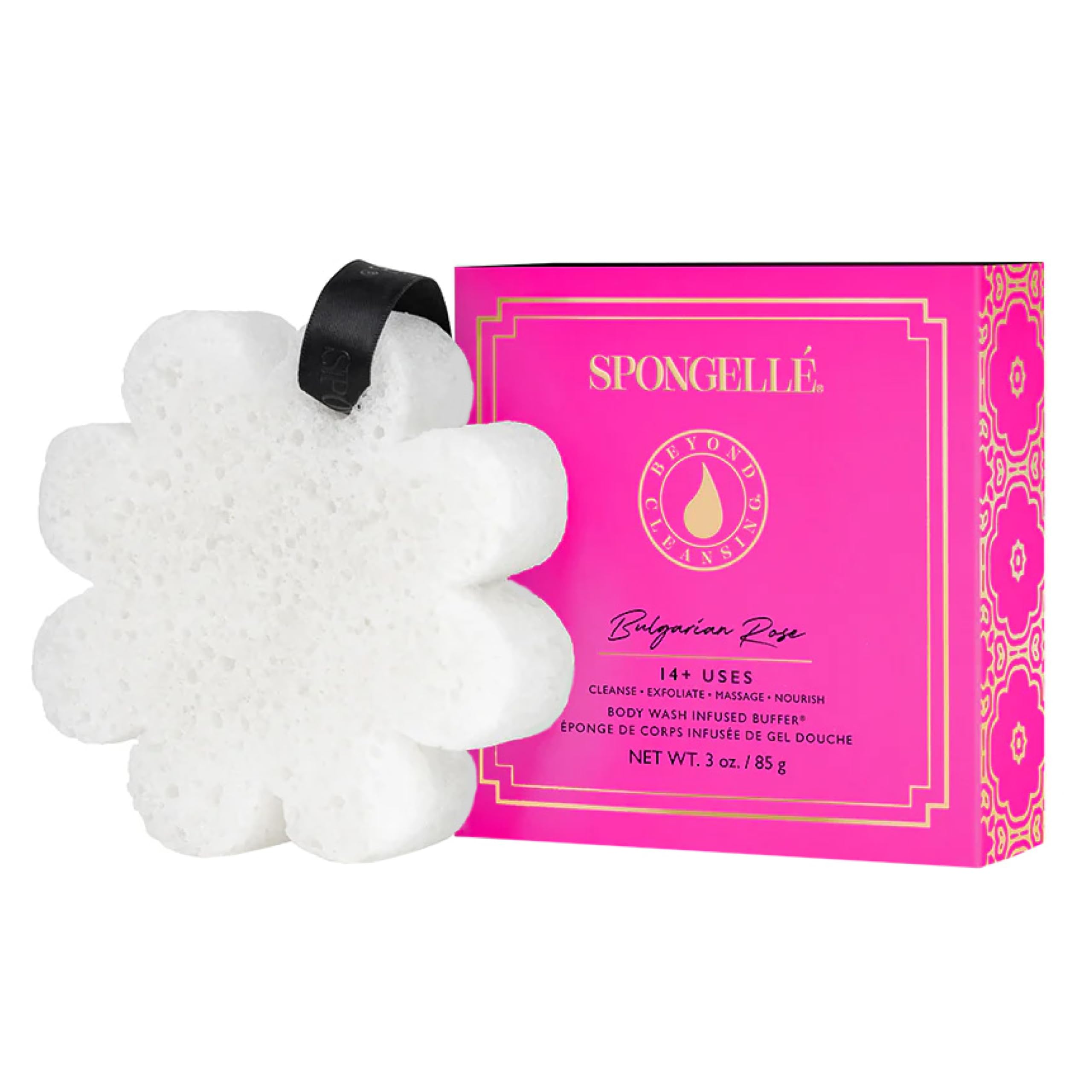 SPONGELLÉ Bulgarian Rose Wild Flower Buffer – Built-In Wash & Exfoliator | 14+ Uses