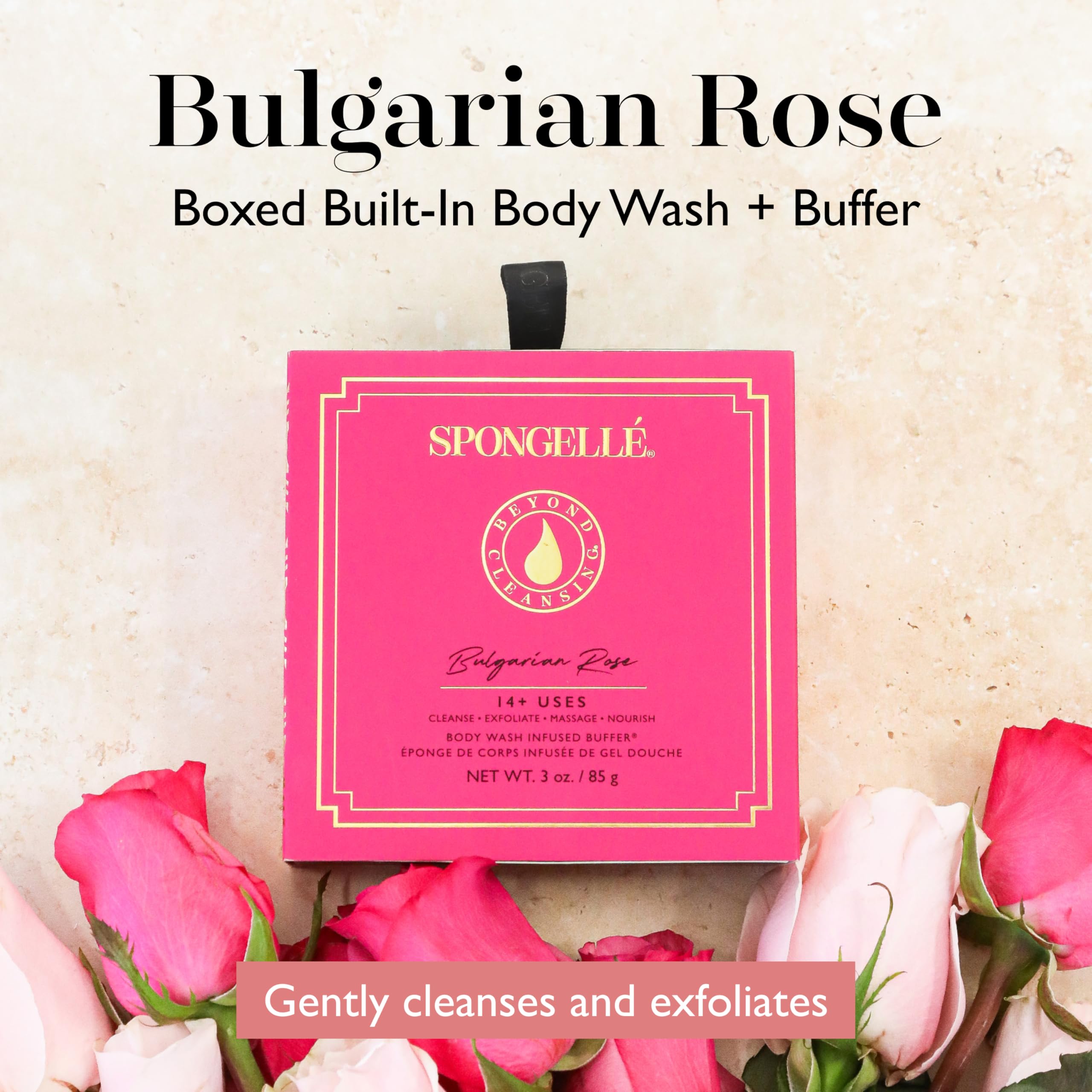 SPONGELLÉ Bulgarian Rose Wild Flower Buffer – Built-In Wash & Exfoliator | 14+ Uses