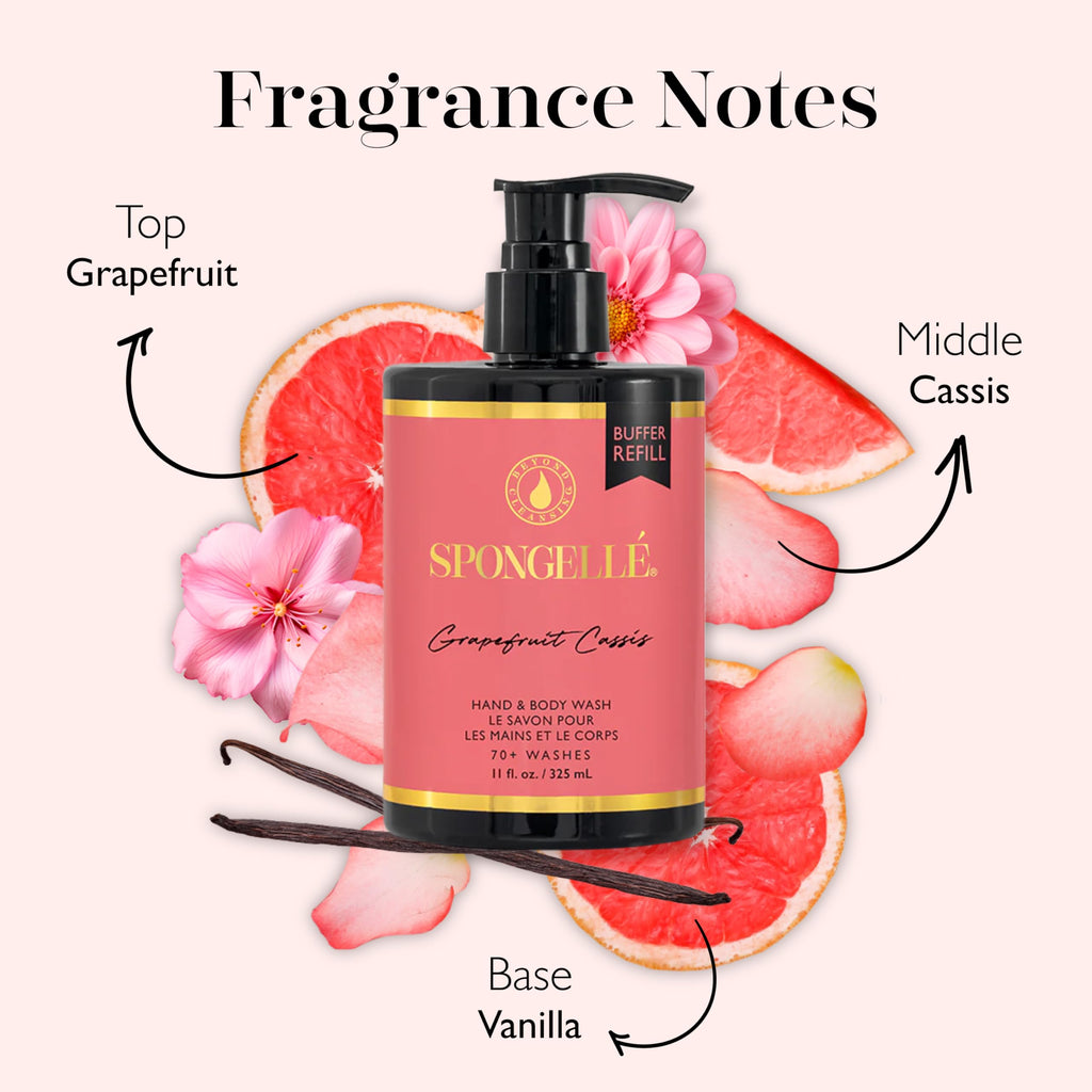 Spongelle Grapefruit Cassis Refill Hand & Body Wash | Nourishing Luxury Soap | Zesty Grapefruit, Cassis & Vanilla | 11 fl. oz.