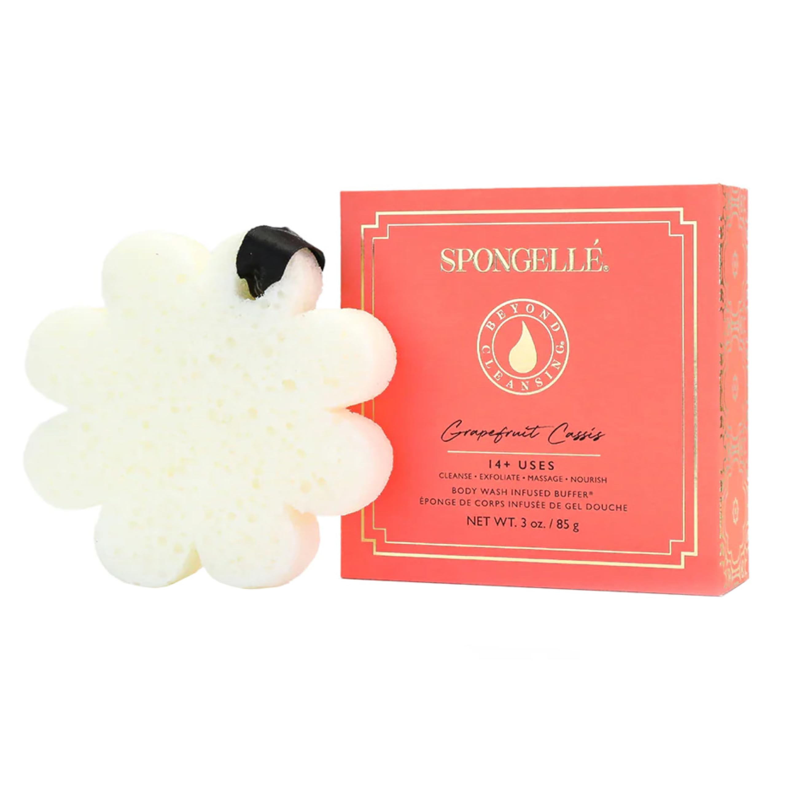 SPONGELLÉ Grapefruit Cassis Wild Flower Loofah Buffer – Built-In Wash & Exfoliator