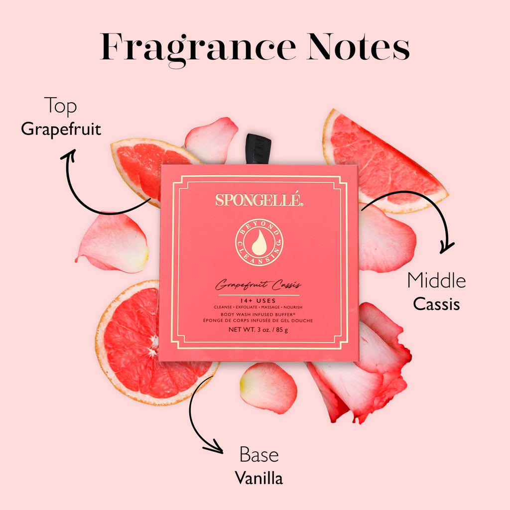 SPONGELLÉ Grapefruit Cassis Wild Flower Loofah Buffer – Built-In Wash & Exfoliator