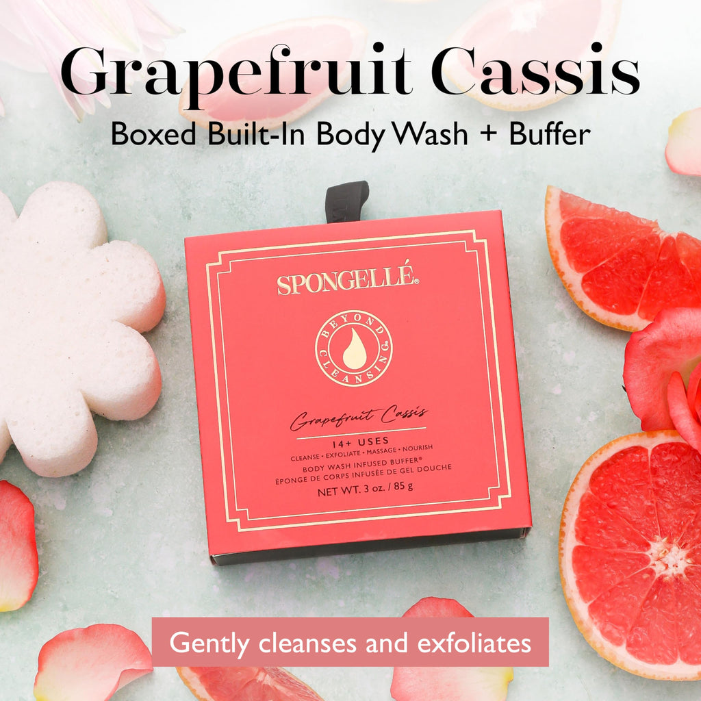 SPONGELLÉ Grapefruit Cassis Wild Flower Loofah Buffer – Built-In Wash & Exfoliator