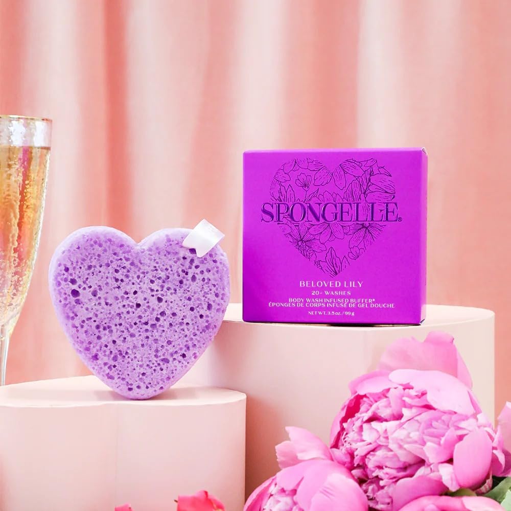 Spongellé Lily Heart Buffer – Exfoliating Sponge & Body Wash Gift Set