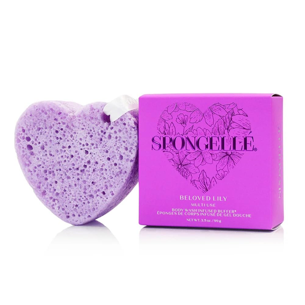 Spongellé Lily Heart Buffer – Exfoliating Sponge & Body Wash Gift Set