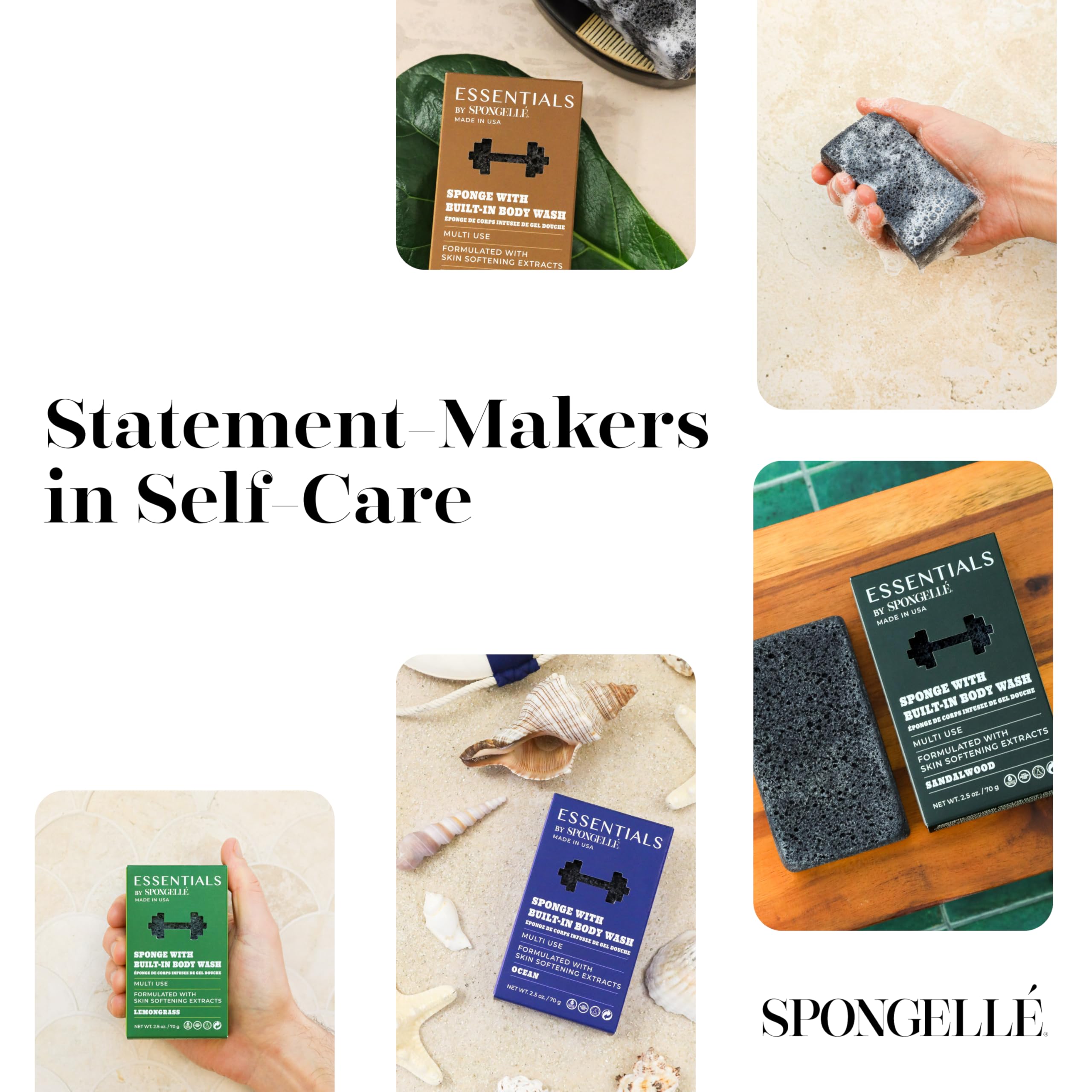 SPONGELLÉ Men’s Tobacco Leaf Buffer – 3-in-1 Cleanse, Exfoliate & Moisturize | Made in USA