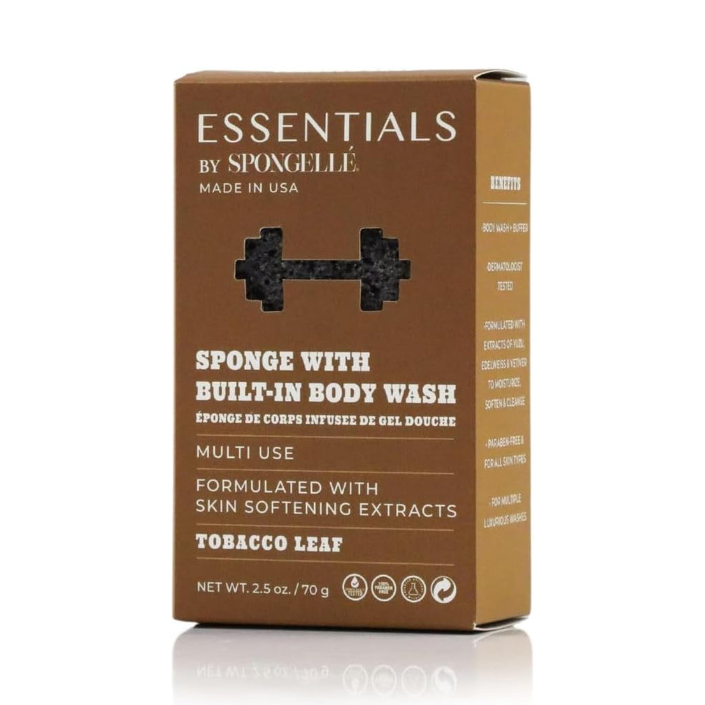 SPONGELLÉ Men’s Tobacco Leaf Buffer – 3-in-1 Cleanse, Exfoliate & Moisturize | Made in USA