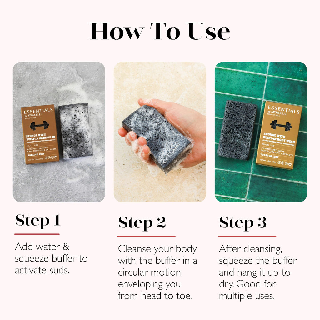 SPONGELLÉ Men’s Tobacco Leaf Buffer – 3-in-1 Cleanse, Exfoliate & Moisturize | Made in USA
